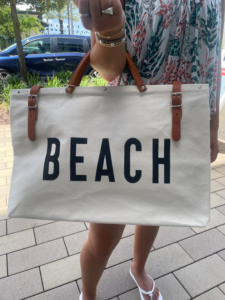 BEACH Canvas Utility Bag: Natural